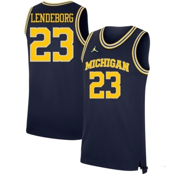  Michigan Wolverines #23 Yaxel Lendeborg Navy College Basketball Game Jersey 