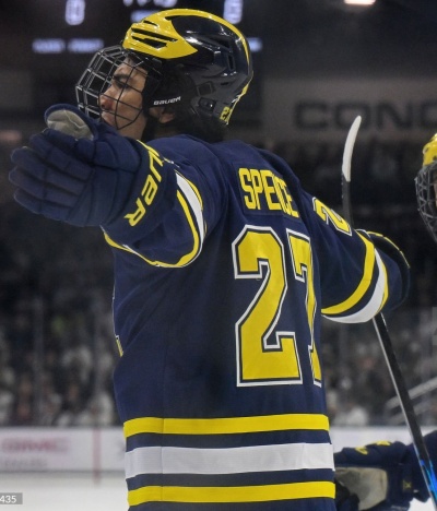  Michigan Wolverines #27 Malcolm Spence 2025-26 Navy Hockey Game Jersey 