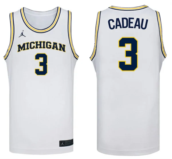  Michigan Wolverines #3 Elliot Cadeau White College Basketball Game Jersey 