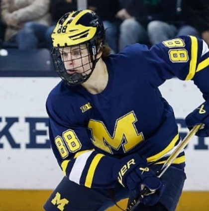  Michigan Wolverines #88 Henry Mews 2025-26 Navy Hockey Game Jersey 