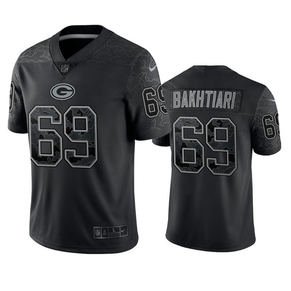  Mnes Green Bay Packers #69 David Bakhtiari Black Reflective Limited Jersey 