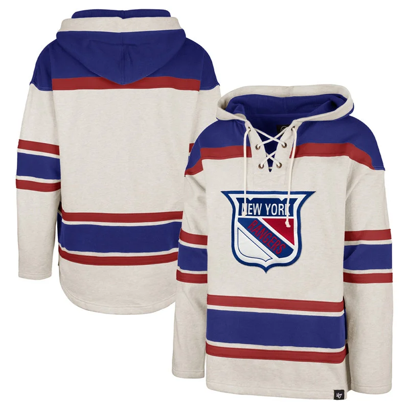  New York Rangers Blank Lace-Up Pullover Hoodie - Oatmeal 