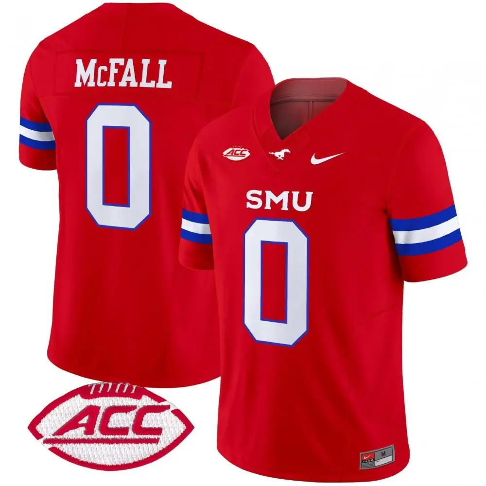  SMU Mustangs #0 Derrick McFall 2025 Red Football Game Jersey 