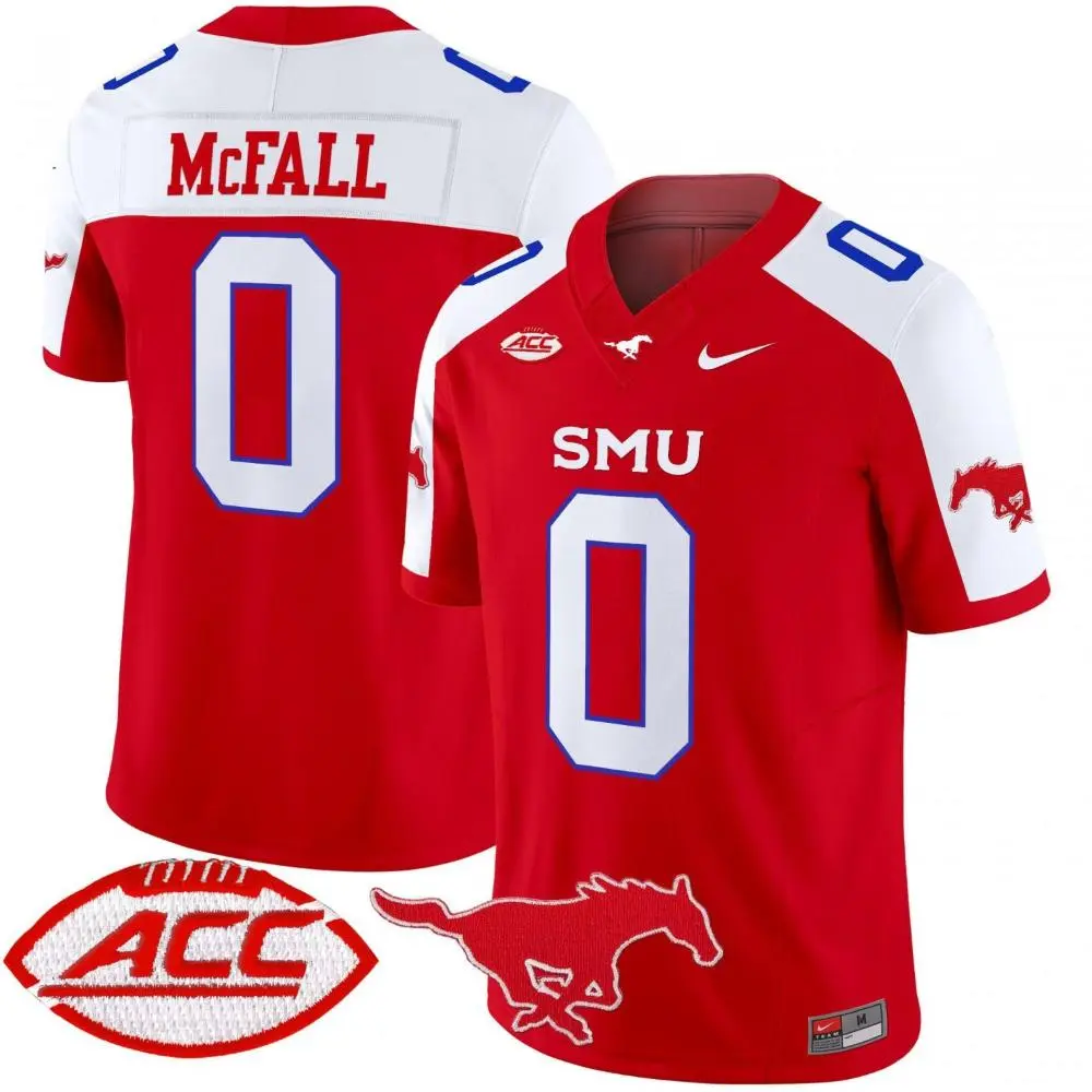  SMU Mustangs #0 Derrick McFall Red White Gratitude Limited Football Jersey 