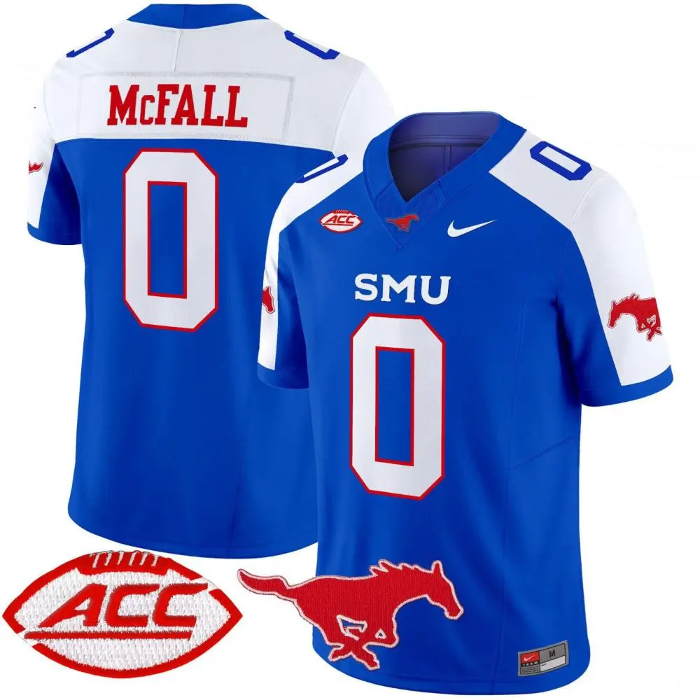 SMU Mustangs #0 Derrick McFall Royal White Gratitude Limited Football Jersey 