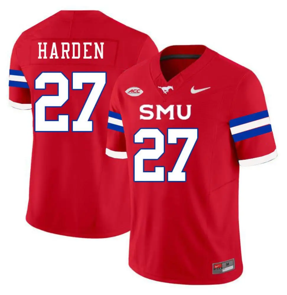  SMU Mustangs #27 TJ Harden 2025 Red Football Game Jersey 