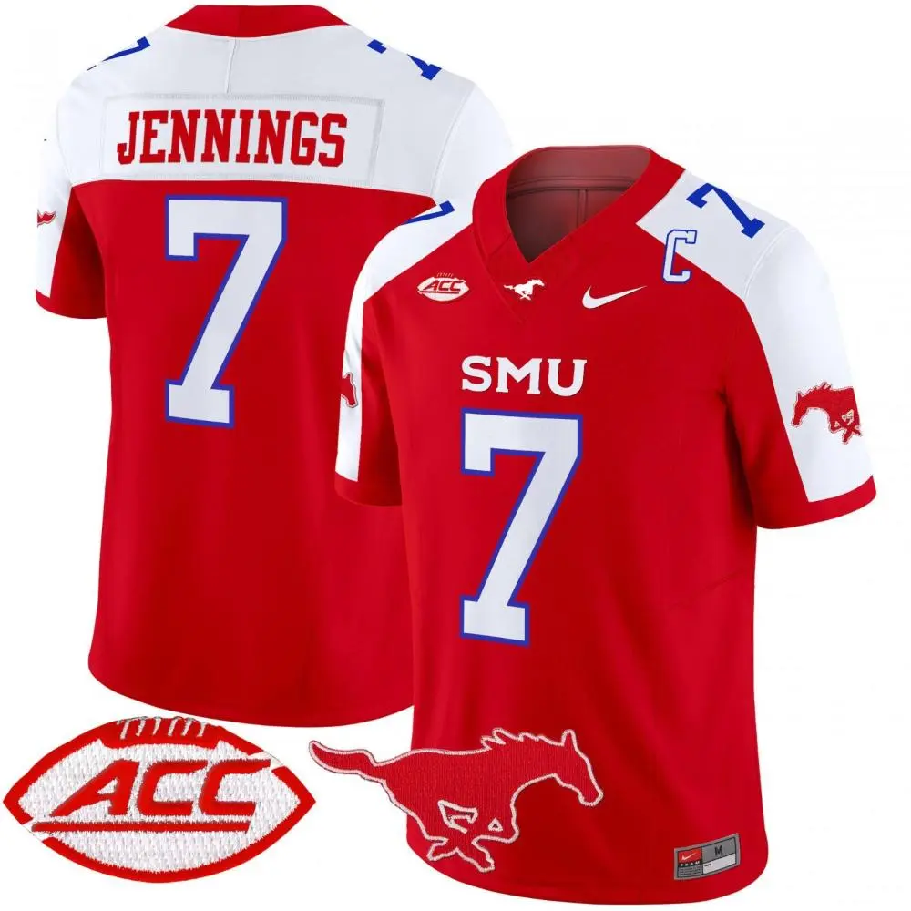  SMU Mustangs #7 Kevin Jennings Red White Gratitude Limited Football Jersey 