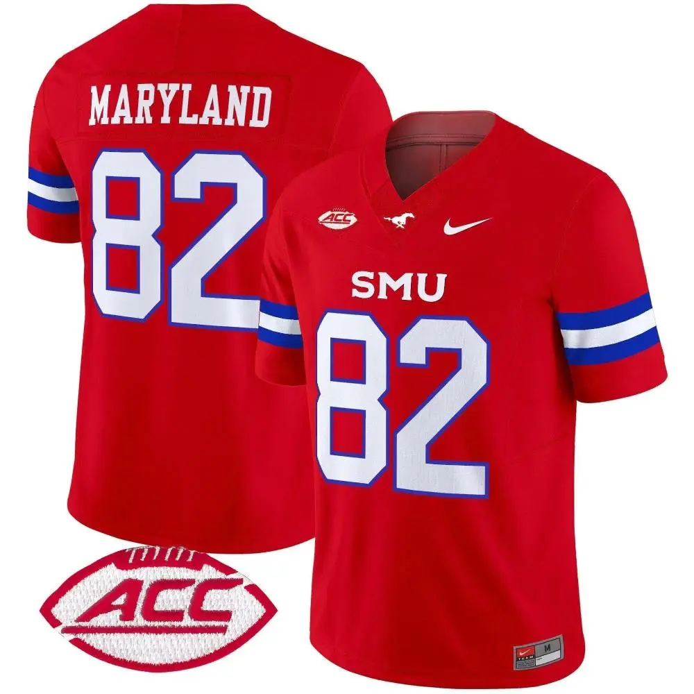  SMU Mustangs #82 RJ Maryland 2025 Red Football Game Jersey 