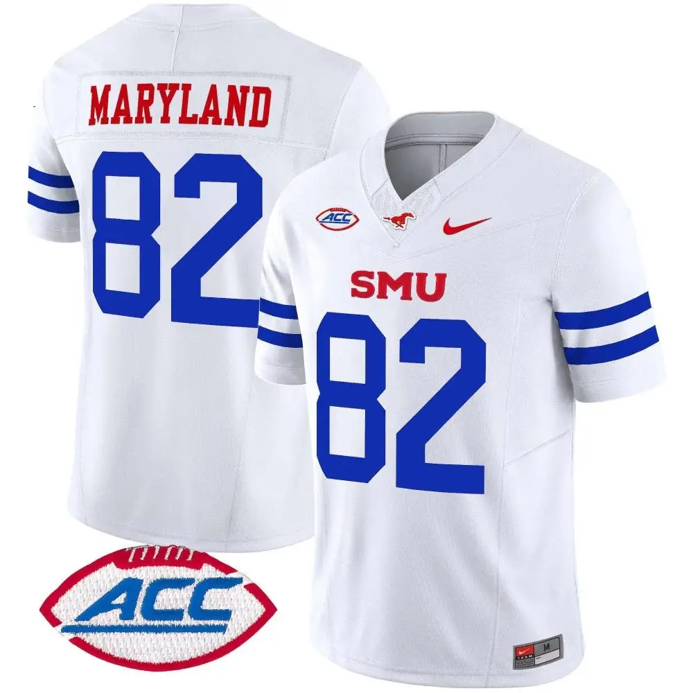  SMU Mustangs #82 RJ Maryland 2025 White Football Game Jersey 