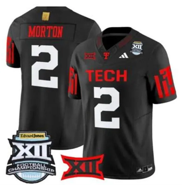  Texas Tech Red Raiders #2 Behren Morton Black 1925 100th Anniversary throwback inspired Jersey 