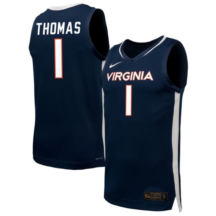  Virginia Cavaliers #1 Malik Thomas Nike 2024-25 Navy College Basketball Game Jersey 