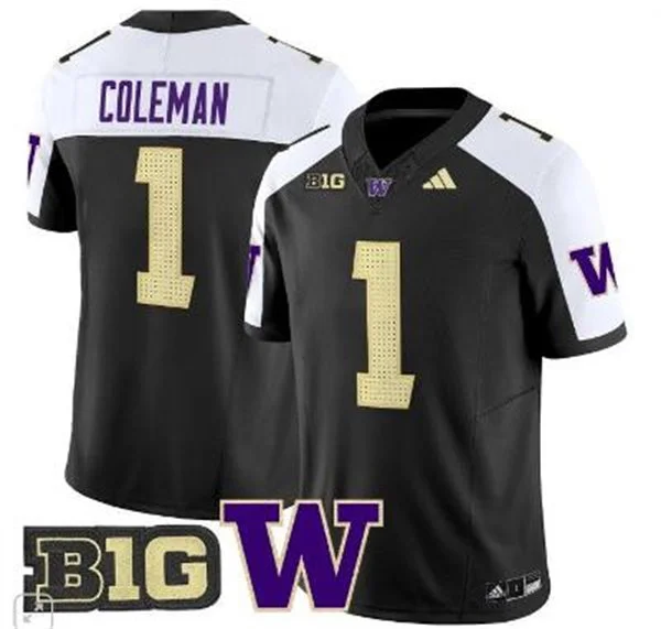  Washington Huskies #1 Jonah Coleman Black White Gratitude Limited Jersey 