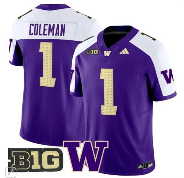  Washington Huskies #1 Jonah Coleman Purple White Gratitude Limited Jersey 