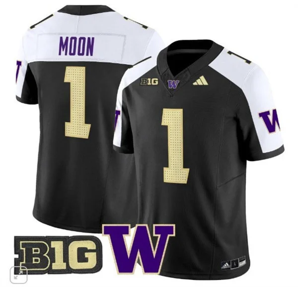  Washington Huskies #1 Warren Moon Black White Gratitude Limited Jersey 