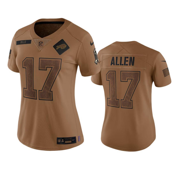  Women's Buffalo Bills #17 Josh Allen Brown 2023 Salute To Service Limited Jersey 