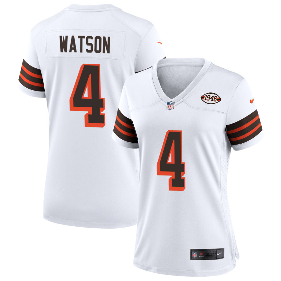  Women's Cleveland Browns #4 Deshaun Watson 1946 Collection Alternate Game Jersey - White 