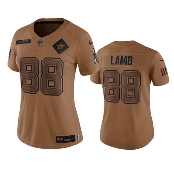  Women's Dallas Cowboys #88 CeeDee Lamb Brown 2023 Salute To Service Limited Jersey 