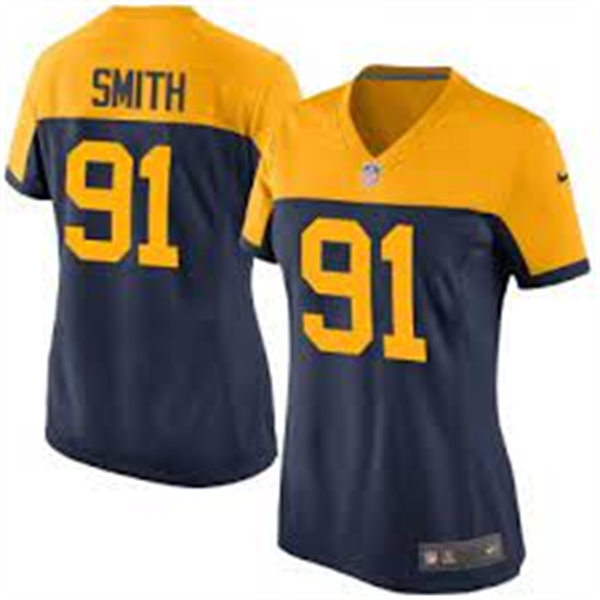  Women's Green Bay Packers #91 Preston Smith Nike Navy Gold Retro Limied Jersey 