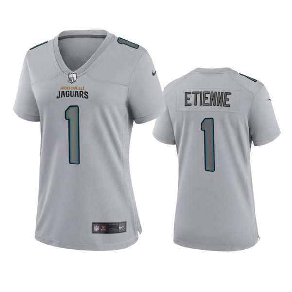  Women's Jacksonville Jaguars #1 Travis Etienne Gray Atmosphere Fashion Game Jersey 