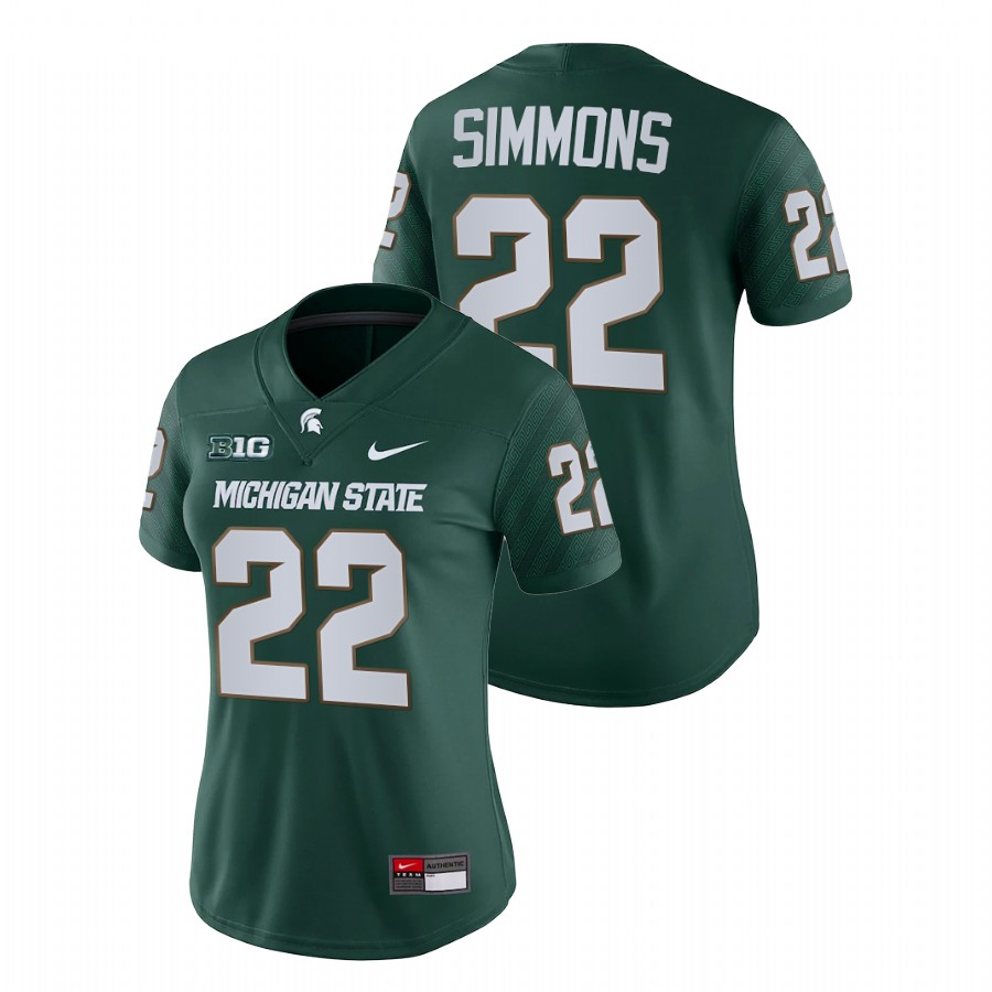  Women's Jersey Michigan State Spartans Jordon Simmons Green College Football Game Jersey