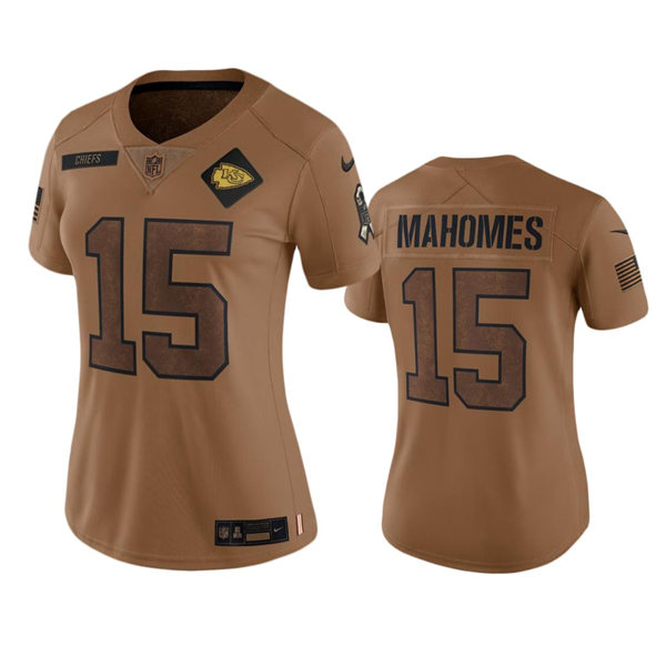 Women's Kansas City Chiefs #15 Patrick Mahomes Brown 2023 Salute To Service Limited Jersey 
