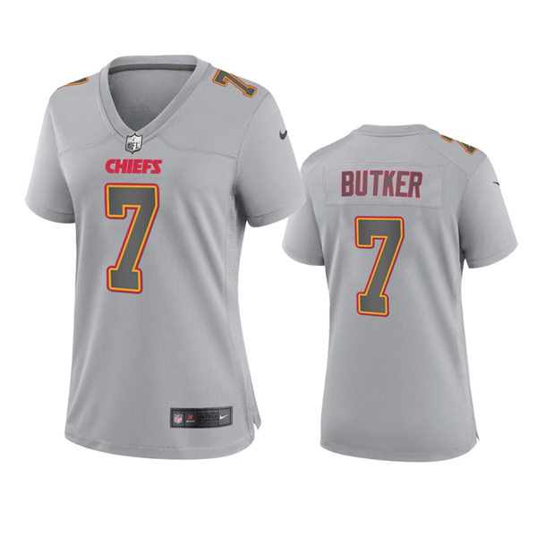  Women's Kansas City Chiefs #7 Harrison Butker Gray Atmosphere Fashion Game Jersey 