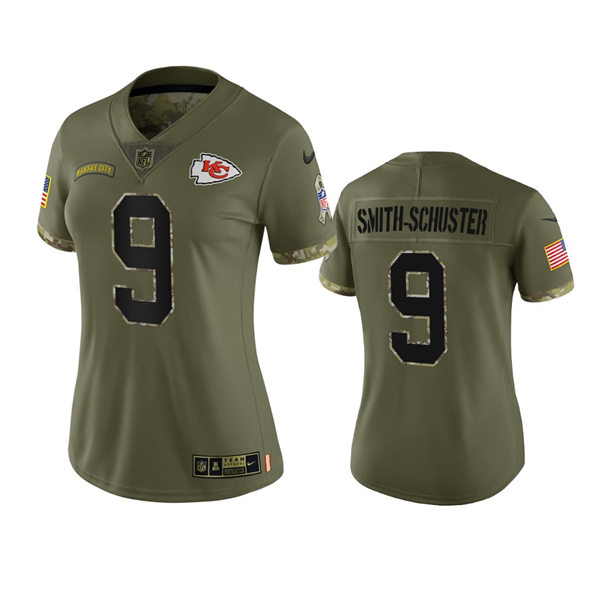  Women's Kansas City Chiefs #9 JuJu Smith-Schuster Olive 2022 Salute To Service Limited Jersey 