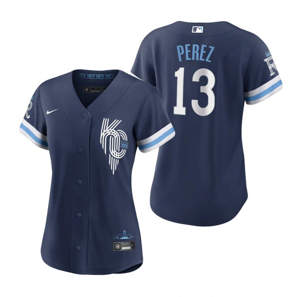  Women's Kansas City Royals #13 Salvador Perez Navy 2022 City Connect Replica Jersey 
