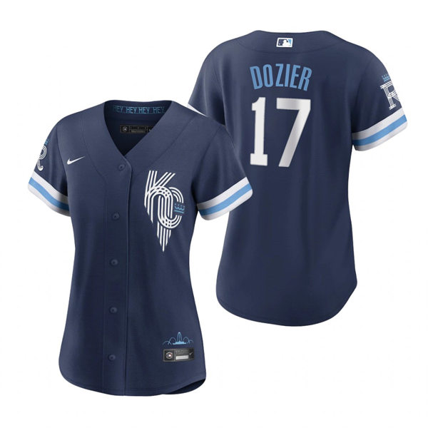  Women's Kansas City Royals #17 Hunter Dozier Navy 2022 City Connect Replica Jersey 