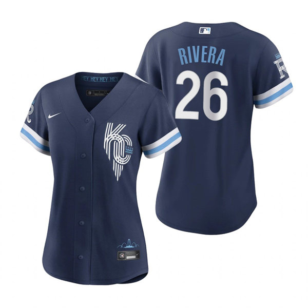  Women's Kansas City Royals #26 Emmanuel Rivera Navy 2022 City Connect Replica Jersey 