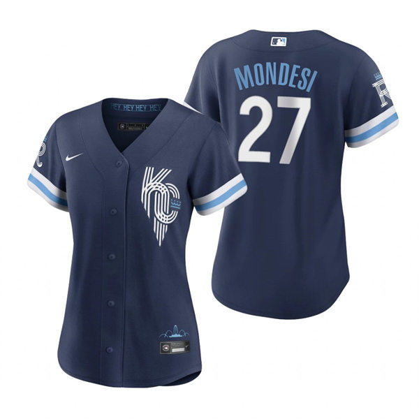  Women's Kansas City Royals #27 Adalberto Mondesi Navy 2022 City Connect Replica Jersey 