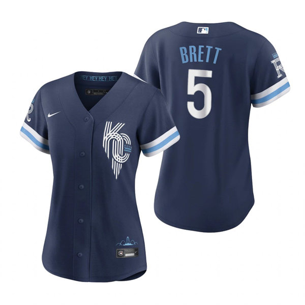  Women's Kansas City Royals #5 George Brett Navy 2022 City Connect Replica Jersey 