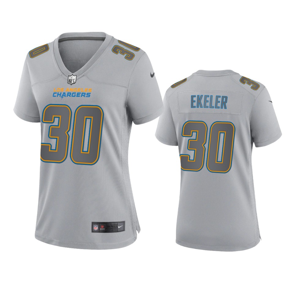  Women's Los Angeles Chargers #30 Austin Ekeler Gray Atmosphere Fashion Game Jersey 