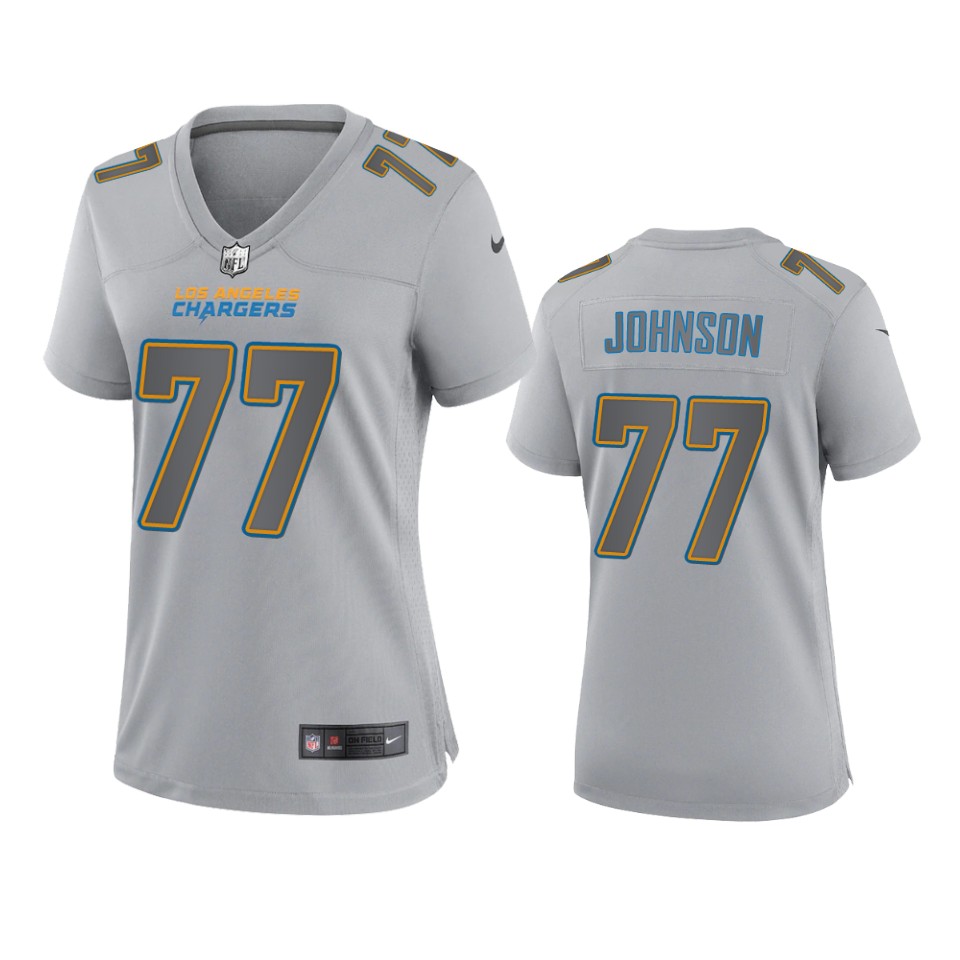  Women's Los Angeles Chargers #77 Zion Johnson Gray Atmosphere Fashion Game Jersey 