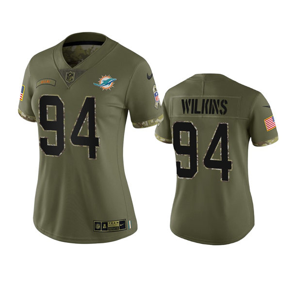  Women's Miami Dolphins #94 Christian Wilkins Olive 2022 Salute To Service Limited Jersey 