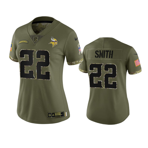  Women's Minnesota Vikings #22 Harrison Smith Olive 2022 Salute To Service Limited Jersey 