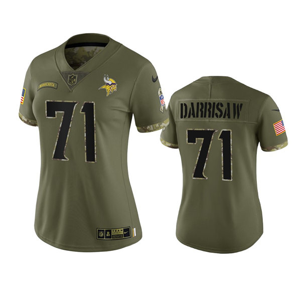  Women's Minnesota Vikings #71 Christian Darrisaw Olive 2022 Salute To Service Limited Jersey 