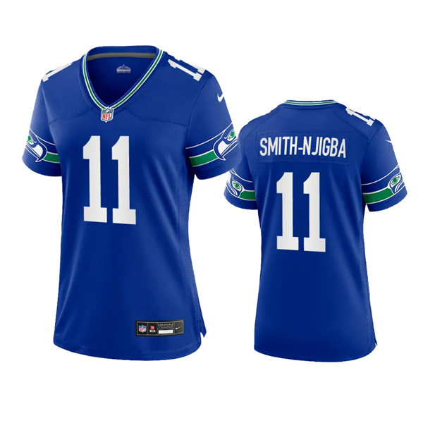  Women's Seattle Seahawks #11 Jaxon Smith-Njigba Royal Throwback Game Jersey 