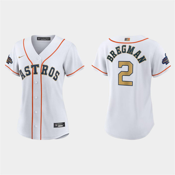  Women Houston Astros #2 Alex Bregman White 2023 Gold Collection Replica Jersey 