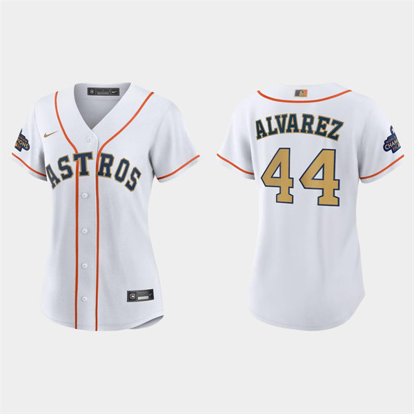  Women Houston Astros #44 Yordan Alvarez White 2023 Gold Collection Replica Jersey 