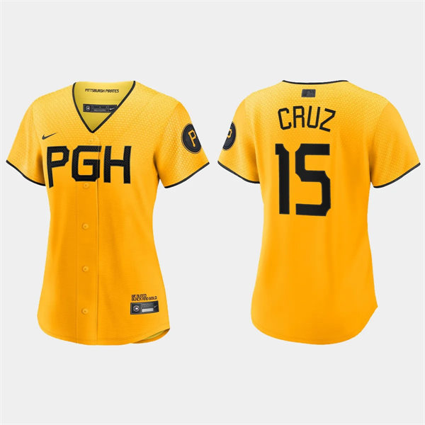  Women Pittsburgh Pirates #15 Oneil Cruz Gold 2023 City Connect Replica Jersey 