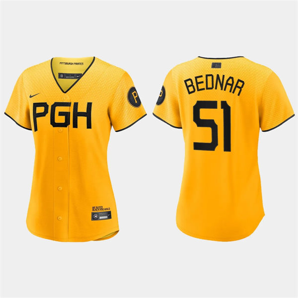  Women Pittsburgh Pirates #51 David Bednar Gold 2023 City Connect Replica Jersey 