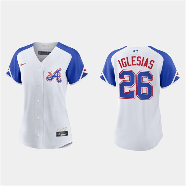  Womens Atlanta Braves #26 Raisel Iglesias White 2023 City Connect Jersey 