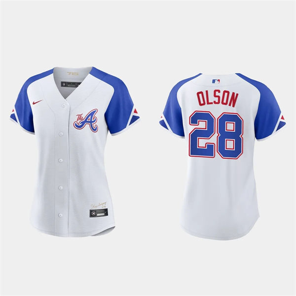  Womens Atlanta Braves #28 Matt Olson White 2023 City Connect Jersey 