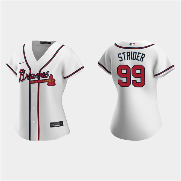  Womens Atlanta Braves #99 Spencer Strider Nike Home White CoolBase Jersey 