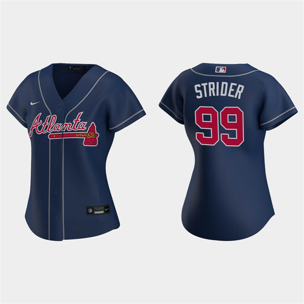  Womens Atlanta Braves #99 Spencer Strider Nike Navy Alternate Cool Base Jersey 