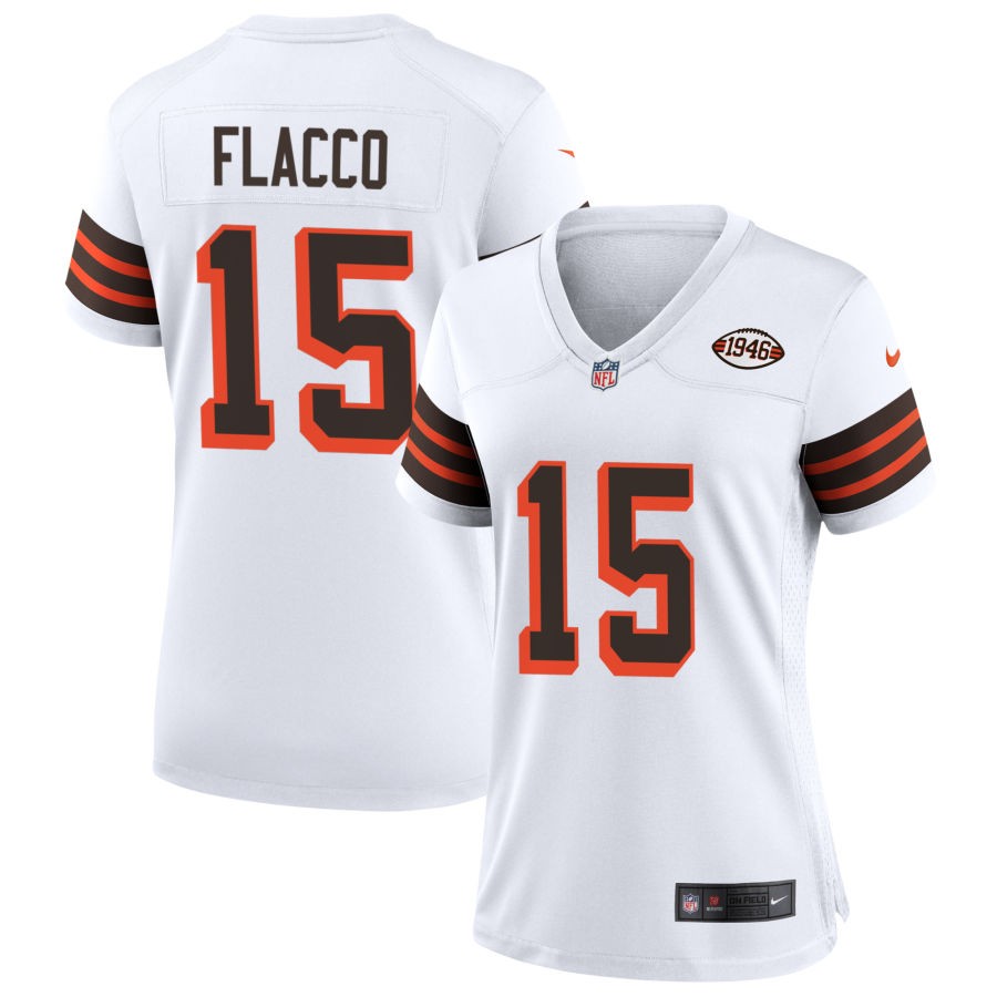 Womens Cleveland Browns #15 Joe Flacco Nike White 1946 Collection 75th Anniversary Jersey 