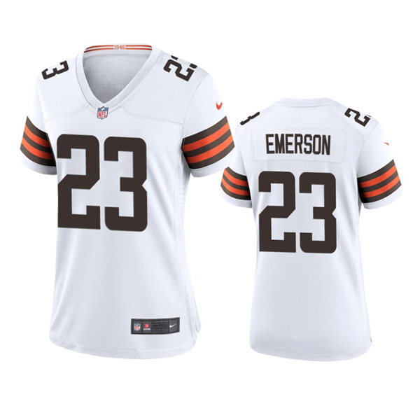  Womens Cleveland Browns #23 Martin Emerson Jr  White Away Limited Jersey 