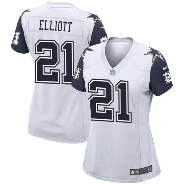  Womens Dallas Cowboys #21 Ezekiel Elliott White Color Rush Legend Player Jersey 