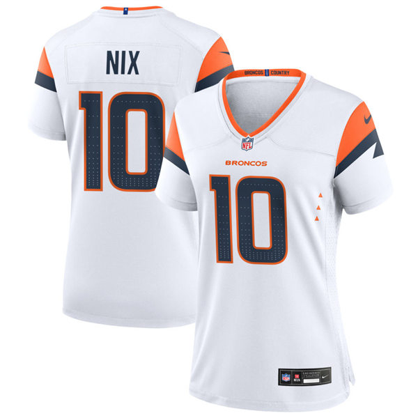  Womens Denver Broncos #10 Bo Nix Nike White Limited Jersey 